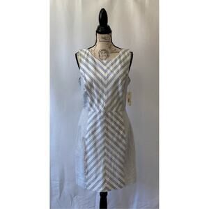A.n.a Linen Blend Sleeveless Striped Blue& White Sheath Dress Sz L Cocktail